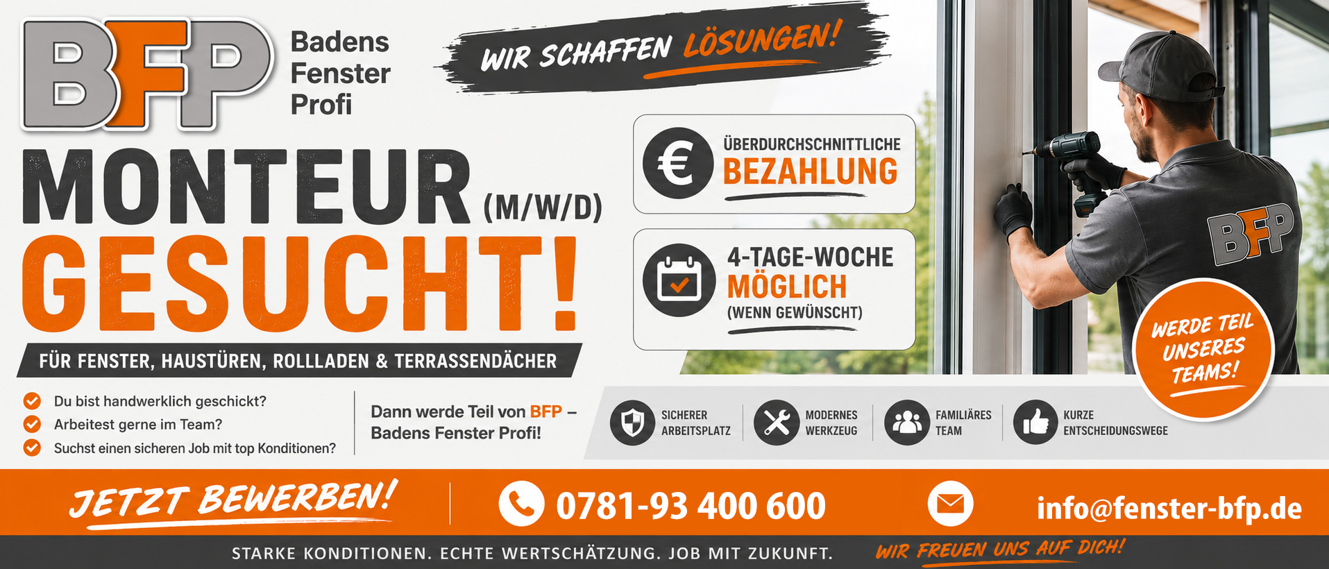 Jetzt Bewerbung als Monteur bei BFP!
